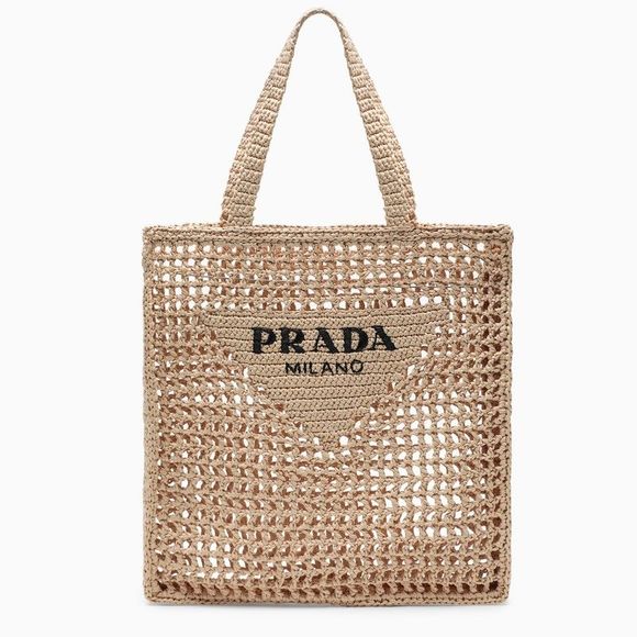Prada Handbags - Prada Natural Logoed Crochet Tote Bag